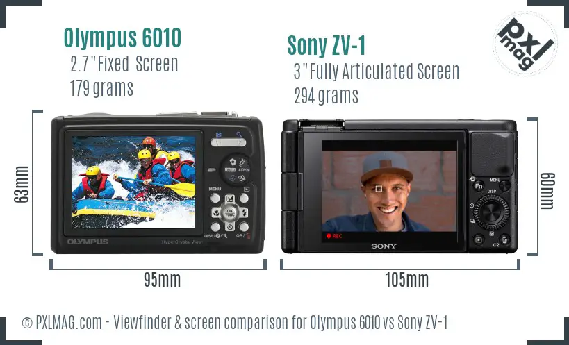 Olympus 6010 vs Sony ZV-1 Screen and Viewfinder comparison