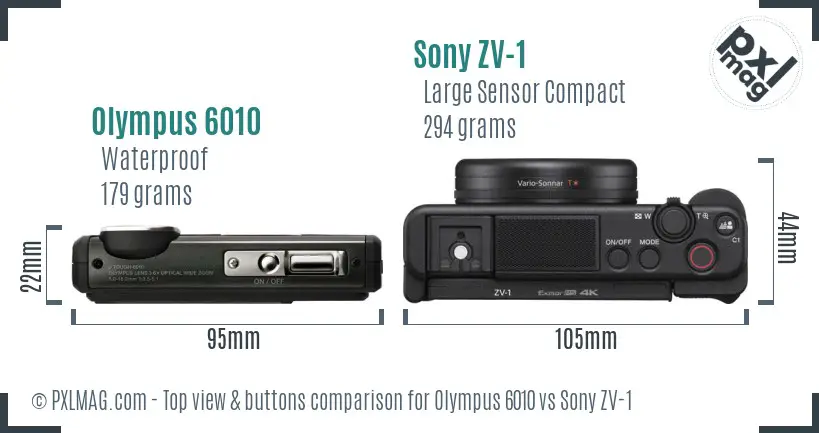 Olympus 6010 vs Sony ZV-1 top view buttons comparison