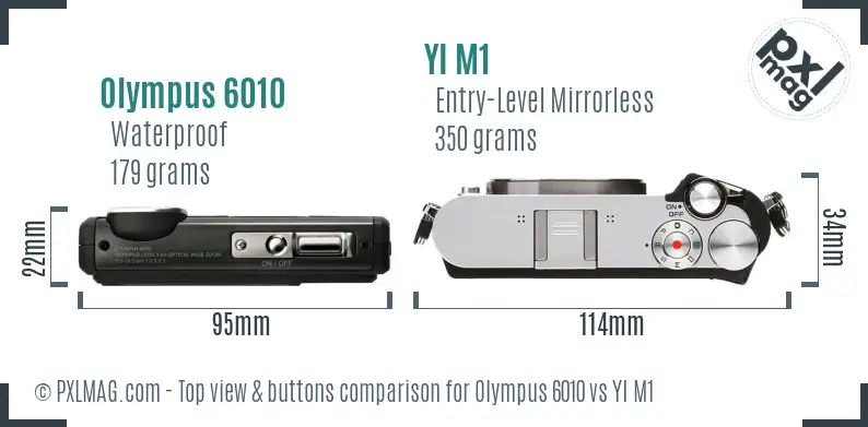Olympus 6010 vs YI M1 top view buttons comparison