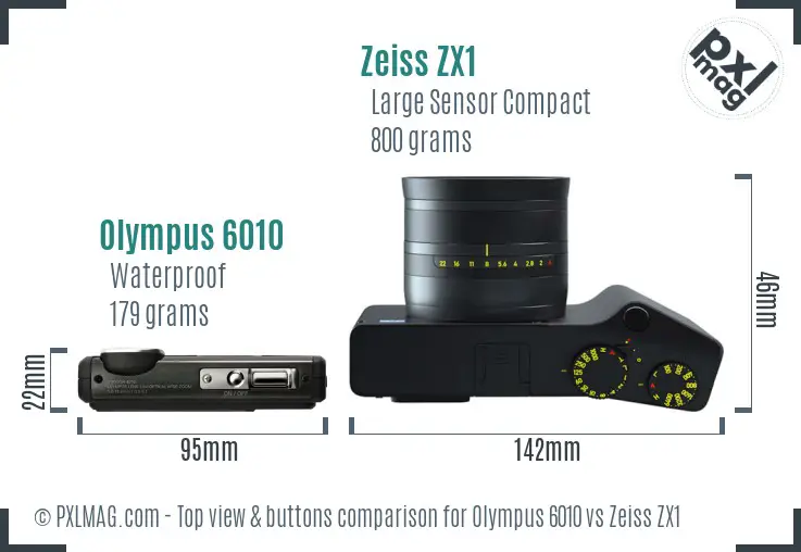 Olympus 6010 vs Zeiss ZX1 top view buttons comparison Olympus 6010 vs Zeiss ZX1 top view buttons comparison