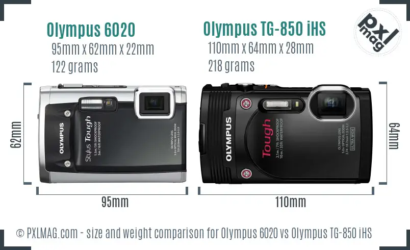 Olympus 6020 vs Olympus TG-850 iHS size comparison