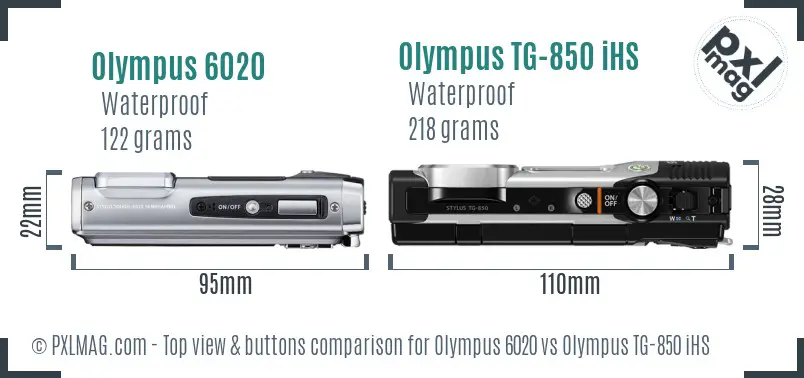 Olympus 6020 vs Olympus TG-850 iHS top view buttons comparison