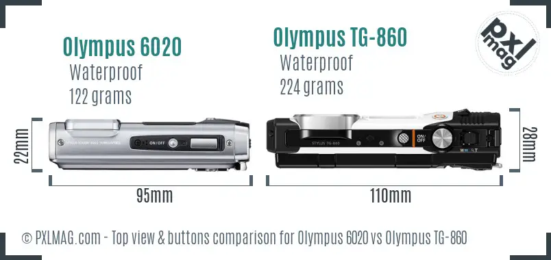 Olympus 6020 vs Olympus TG-860 top view buttons comparison