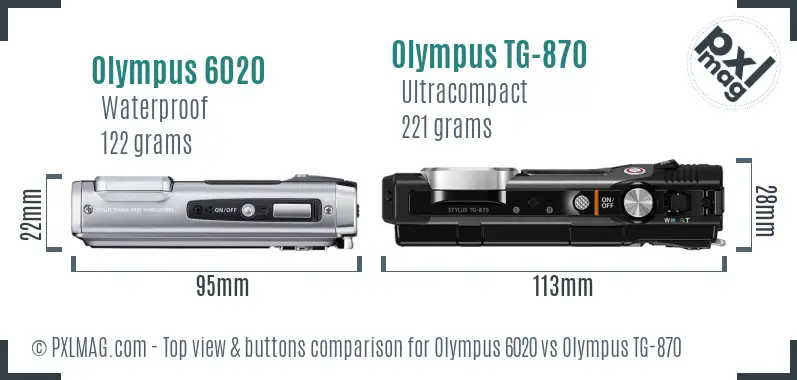 Olympus 6020 vs Olympus TG-870 top view buttons comparison