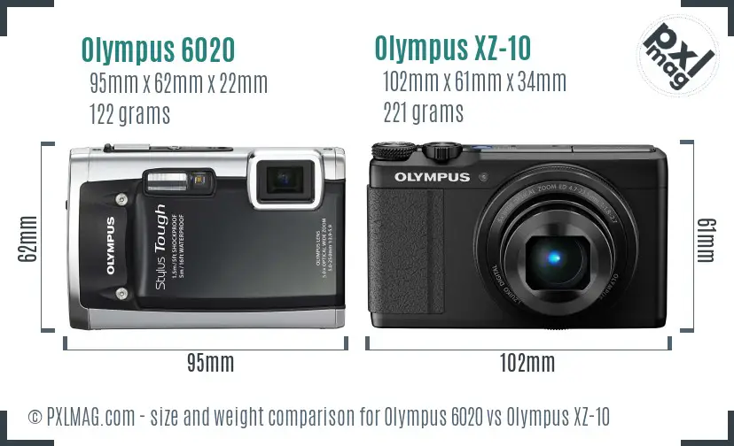 Olympus 6020 vs Olympus XZ-10 size comparison