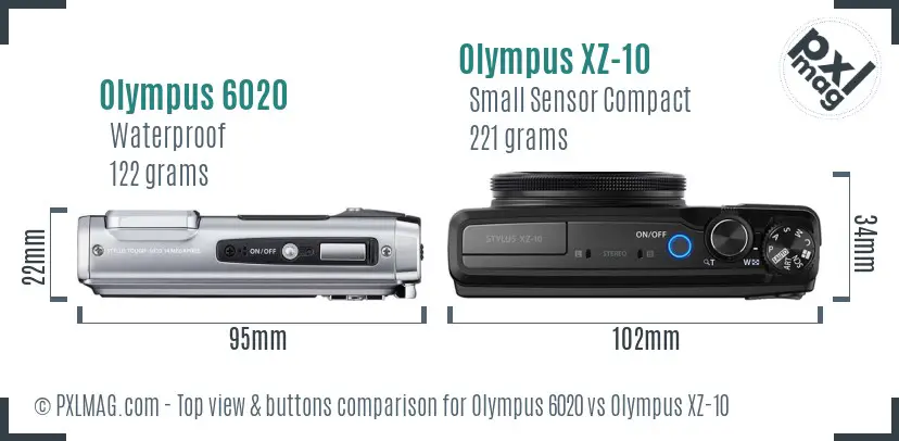 Olympus 6020 vs Olympus XZ-10 top view buttons comparison