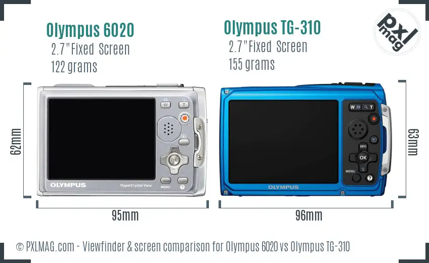 Olympus 6020 vs Olympus TG-310 Screen and Viewfinder comparison