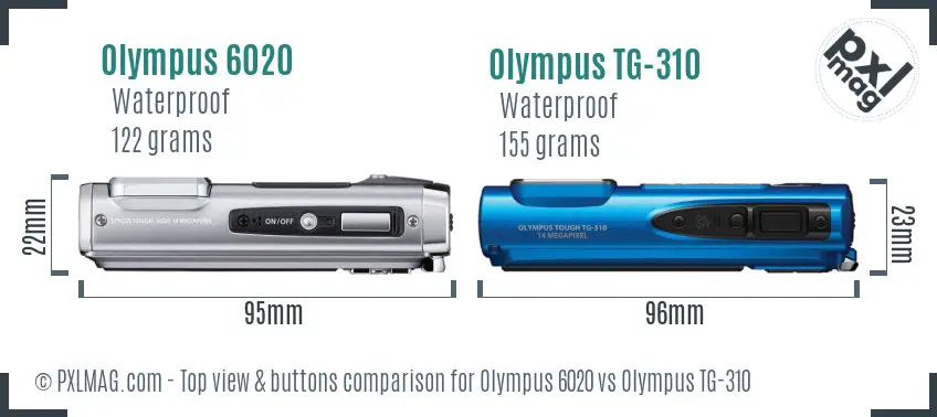 Olympus 6020 vs Olympus TG-310 top view buttons comparison