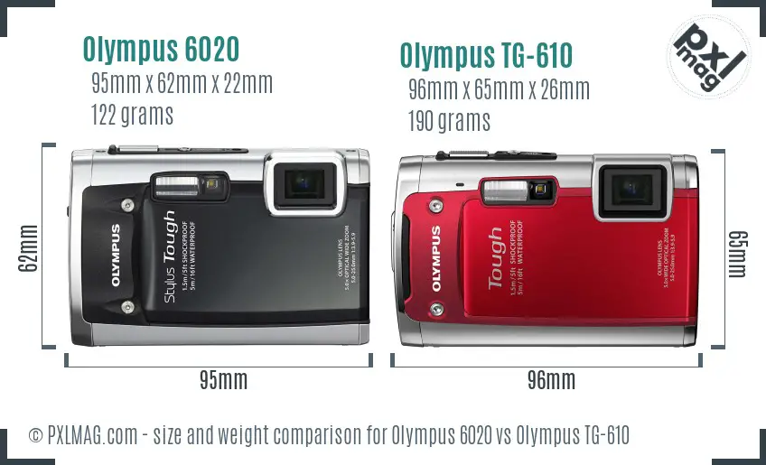 Olympus 6020 vs Olympus TG-610 size comparison