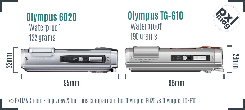 Olympus 6020 vs Olympus TG-610 top view buttons comparison