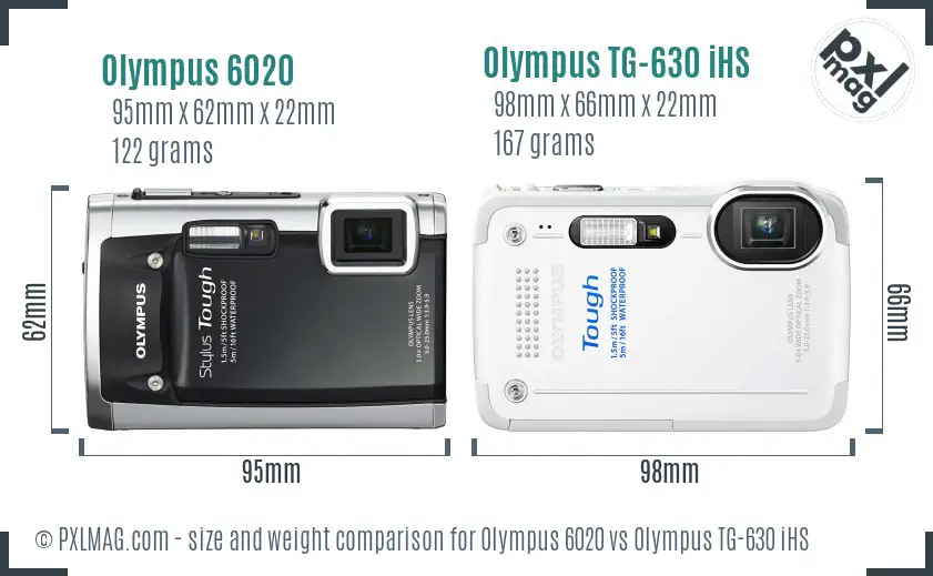 Olympus 6020 vs Olympus TG-630 iHS size comparison