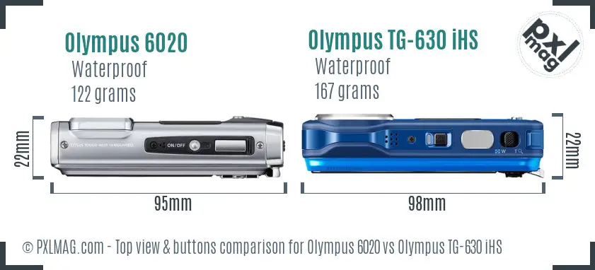Olympus 6020 vs Olympus TG-630 iHS top view buttons comparison