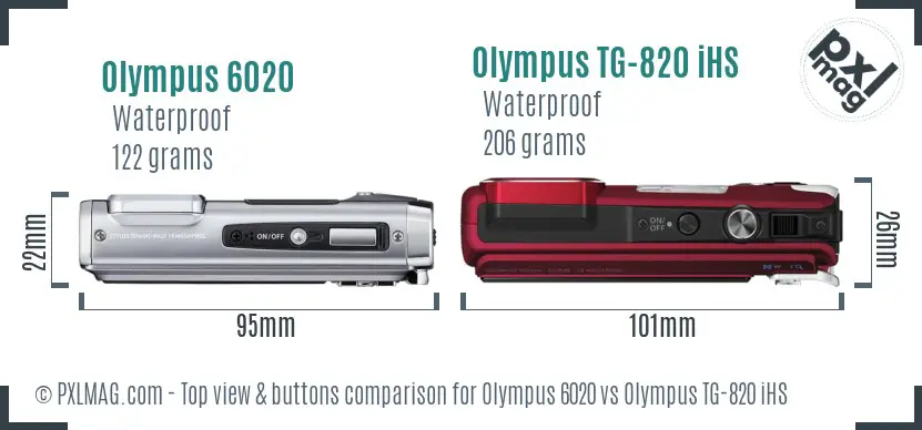 Olympus 6020 vs Olympus TG-820 iHS top view buttons comparison