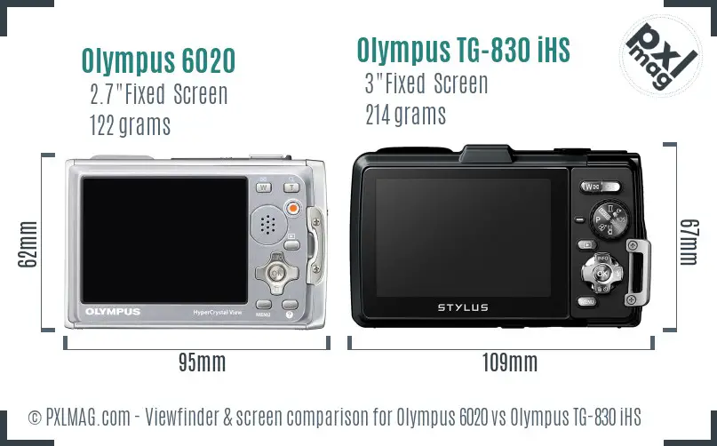 Olympus 6020 vs Olympus TG-830 iHS Screen and Viewfinder comparison