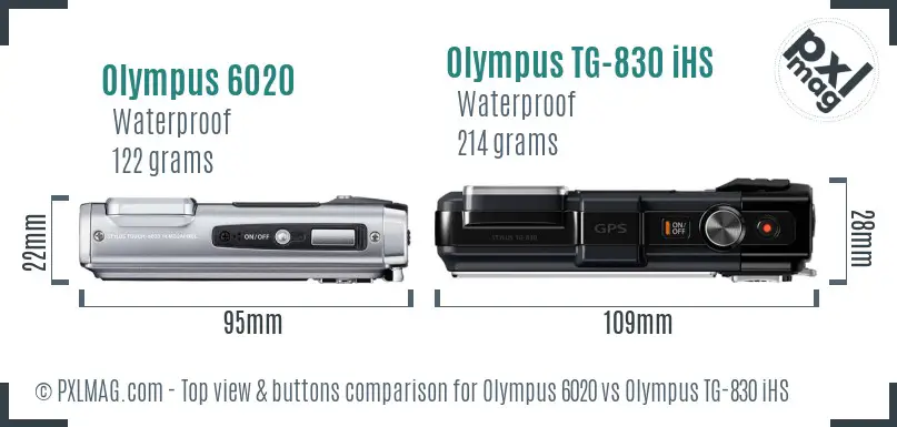 Olympus 6020 vs Olympus TG-830 iHS top view buttons comparison