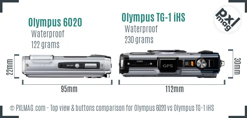 Olympus 6020 vs Olympus TG-1 iHS top view buttons comparison