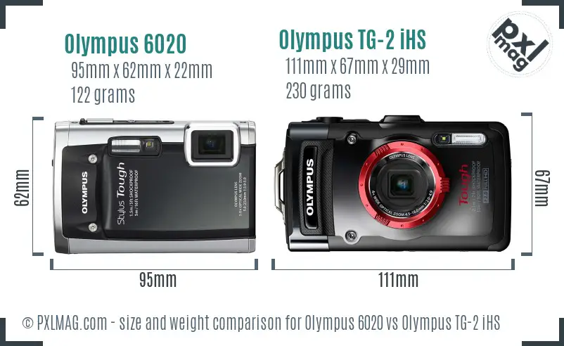 Olympus 6020 vs Olympus TG-2 iHS size comparison