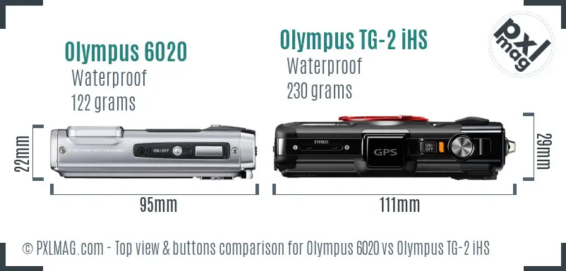 Olympus 6020 vs Olympus TG-2 iHS top view buttons comparison
