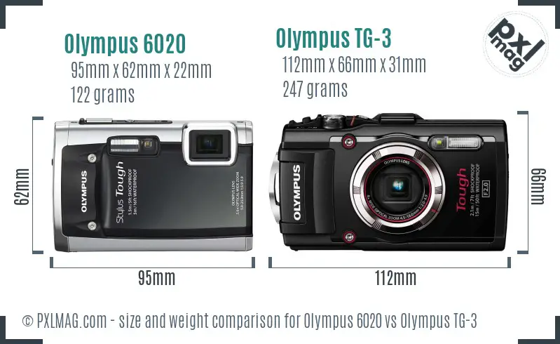 Olympus 6020 vs Olympus TG-3 size comparison