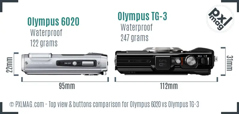 Olympus 6020 vs Olympus TG-3 top view buttons comparison