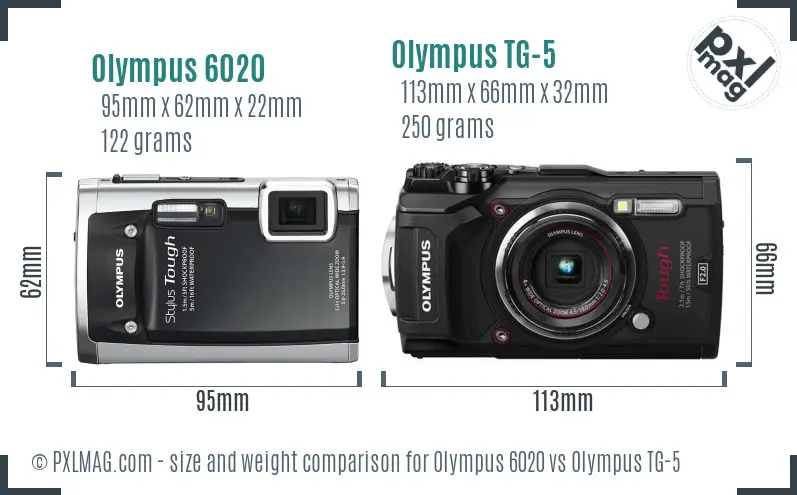 Olympus 6020 vs Olympus TG-5 size comparison