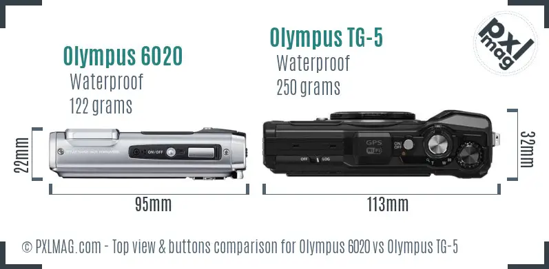 Olympus 6020 vs Olympus TG-5 top view buttons comparison