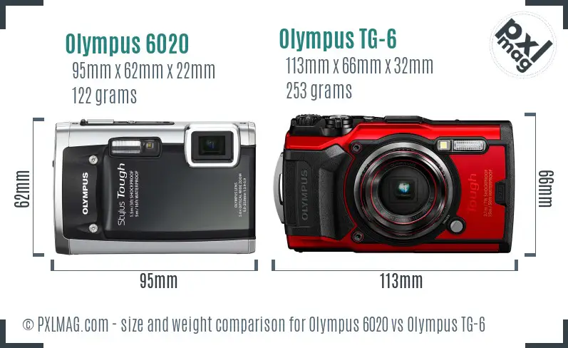 Olympus 6020 vs Olympus TG-6 size comparison