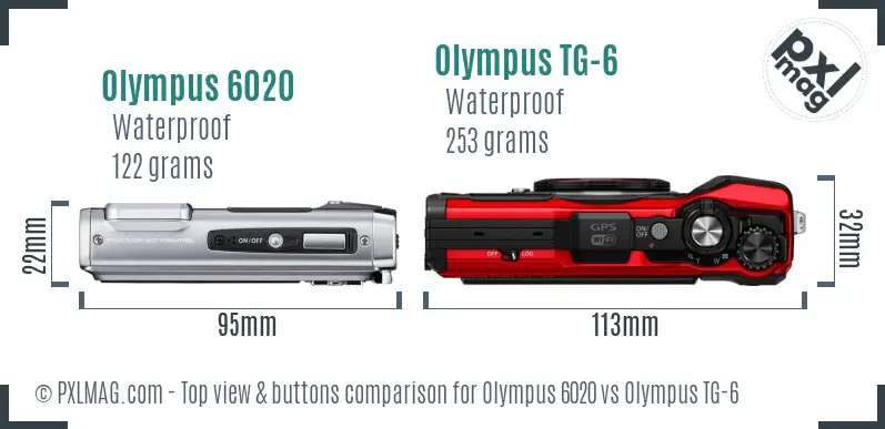 Olympus 6020 vs Olympus TG-6 top view buttons comparison