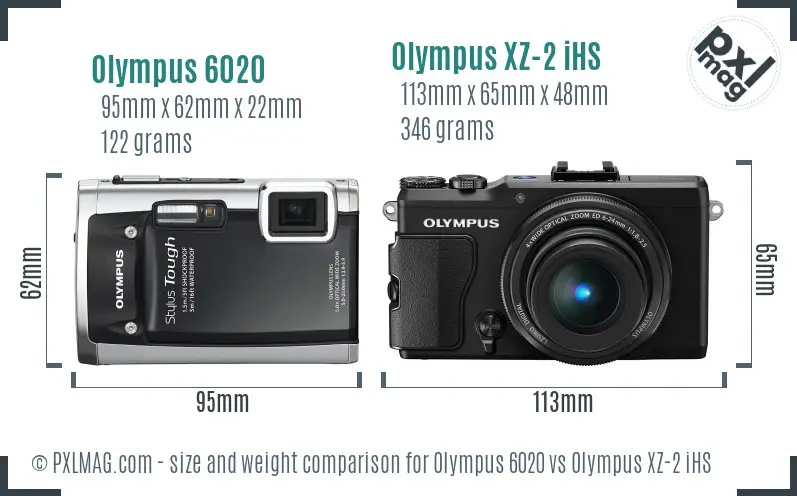 Olympus 6020 vs Olympus XZ-2 iHS size comparison