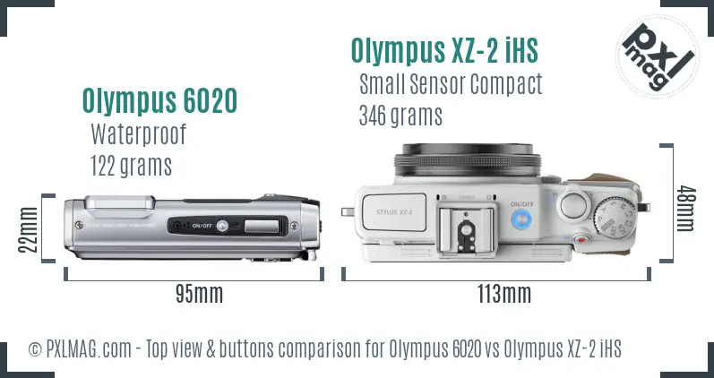 Olympus 6020 vs Olympus XZ-2 iHS top view buttons comparison