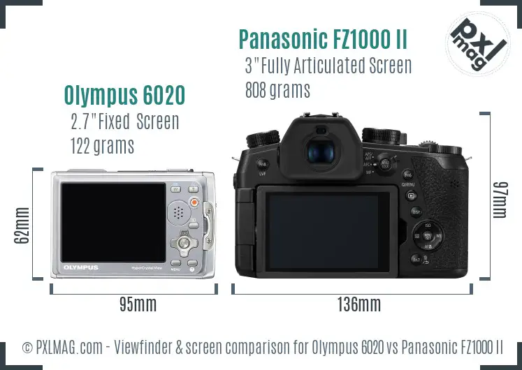 Olympus 6020 vs Panasonic FZ1000 II Screen and Viewfinder comparison