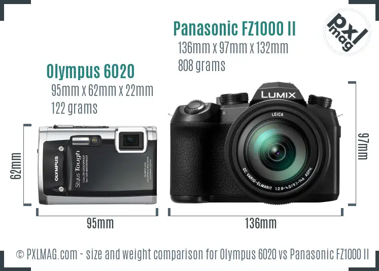 Olympus 6020 vs Panasonic FZ1000 II size comparison