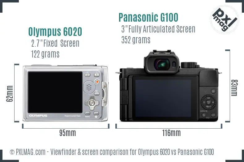 Olympus 6020 vs Panasonic G100 Screen and Viewfinder comparison
