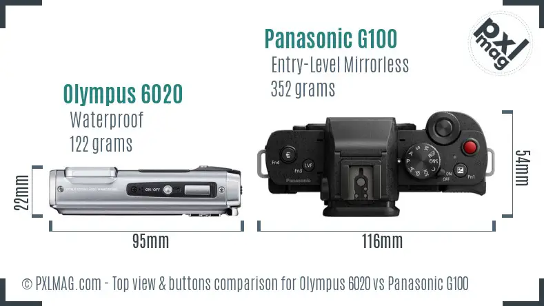 Olympus 6020 vs Panasonic G100 top view buttons comparison