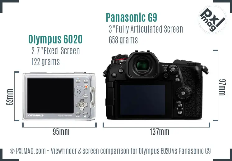 Olympus 6020 vs Panasonic G9 Screen and Viewfinder comparison