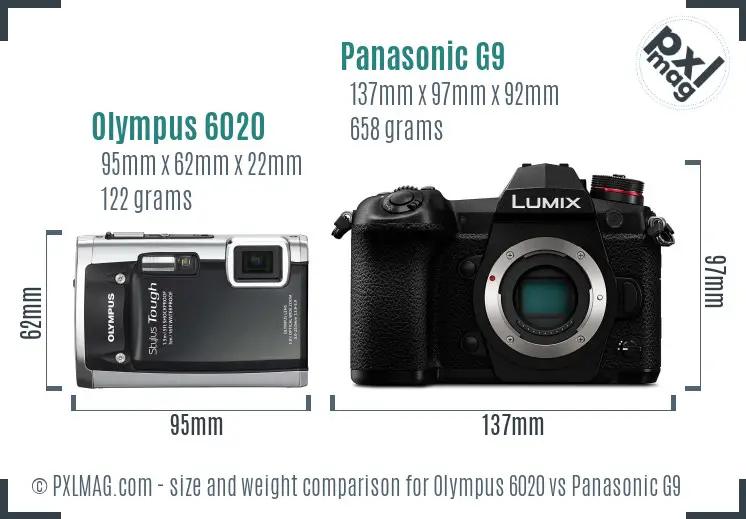 Olympus 6020 vs Panasonic G9 size comparison