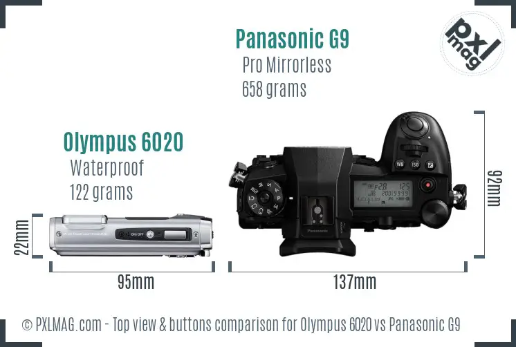Olympus 6020 vs Panasonic G9 top view buttons comparison