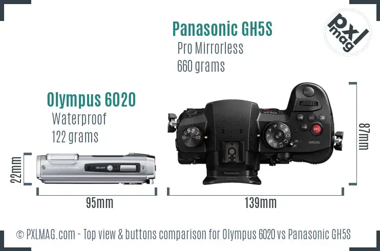 Olympus 6020 vs Panasonic GH5S top view buttons comparison