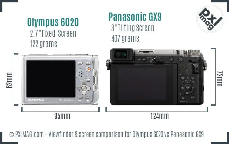 Olympus 6020 vs Panasonic GX9 Screen and Viewfinder comparison