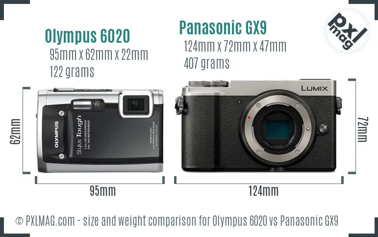 Olympus 6020 vs Panasonic GX9 size comparison