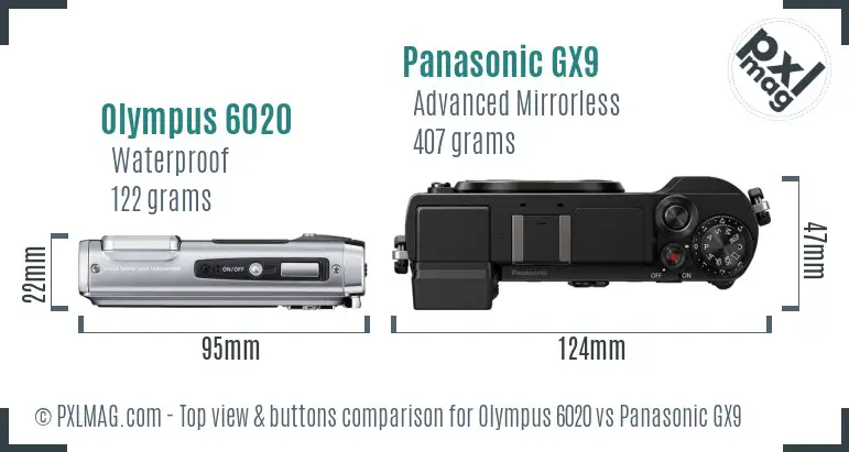 Olympus 6020 vs Panasonic GX9 top view buttons comparison