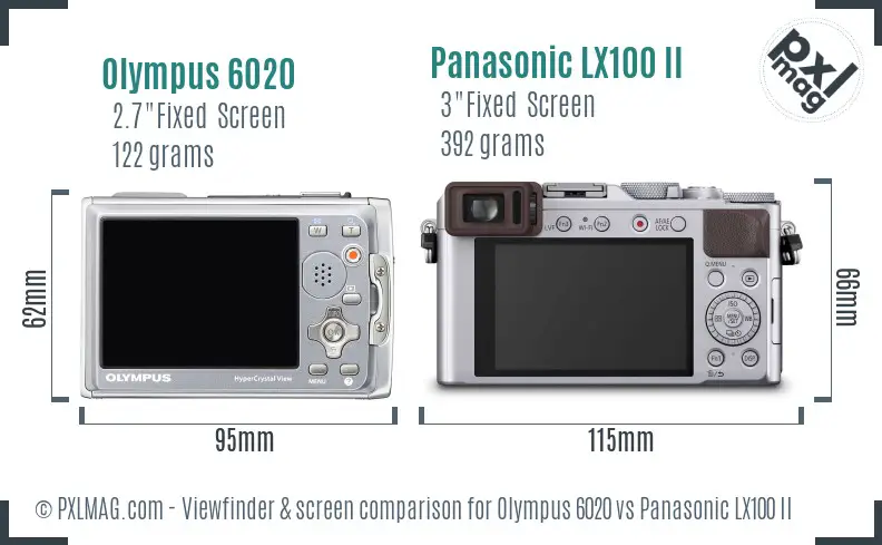 Olympus 6020 vs Panasonic LX100 II Screen and Viewfinder comparison