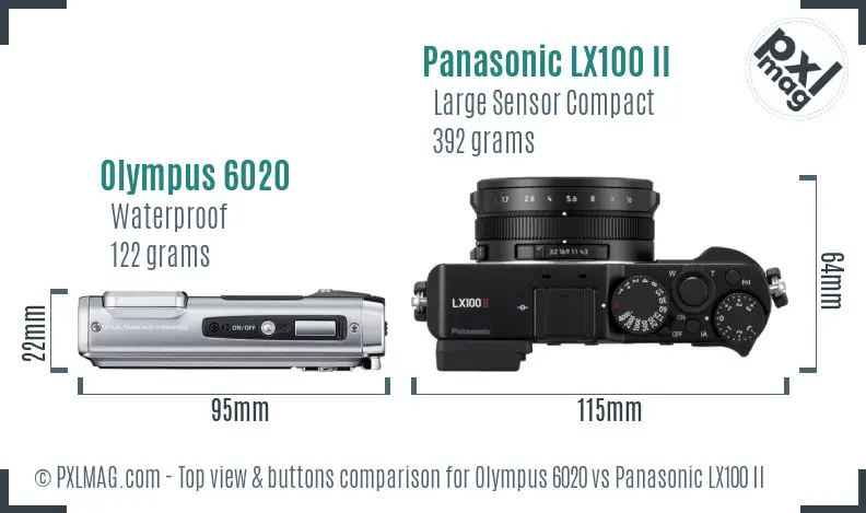 Olympus 6020 vs Panasonic LX100 II top view buttons comparison