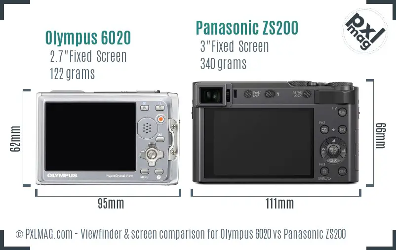 Olympus 6020 vs Panasonic ZS200 Screen and Viewfinder comparison