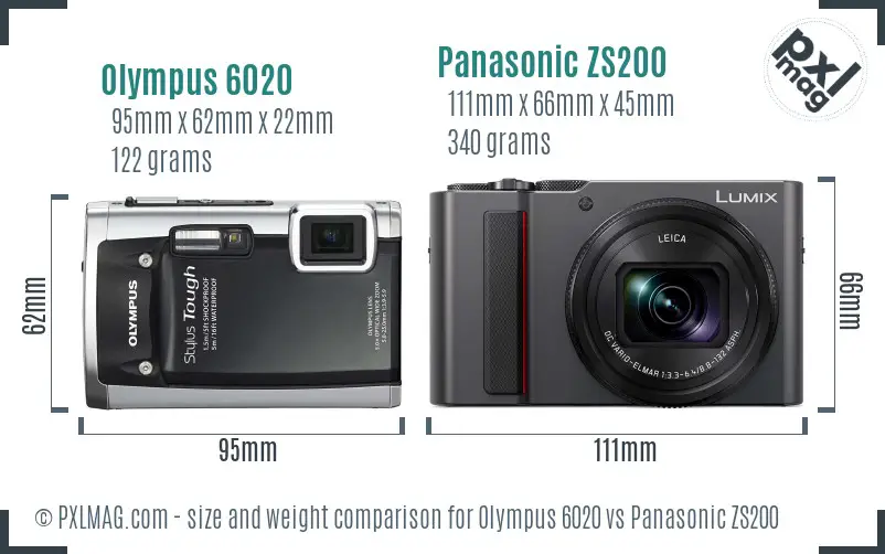 Olympus 6020 vs Panasonic ZS200 size comparison