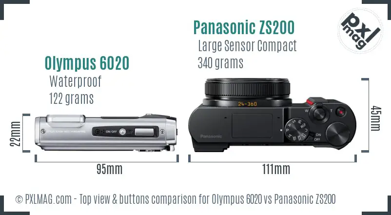 Olympus 6020 vs Panasonic ZS200 top view buttons comparison