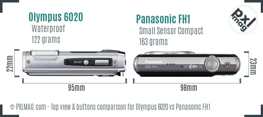 Olympus 6020 vs Panasonic FH1 top view buttons comparison