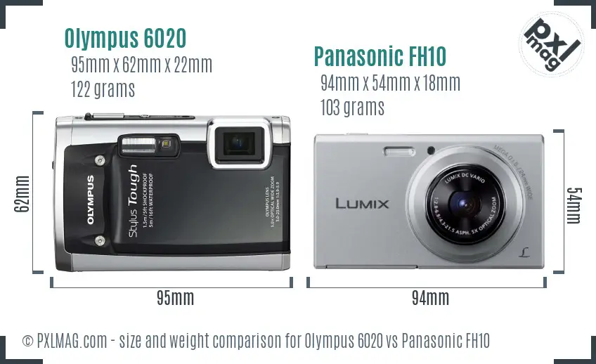 Olympus 6020 vs Panasonic FH10 size comparison