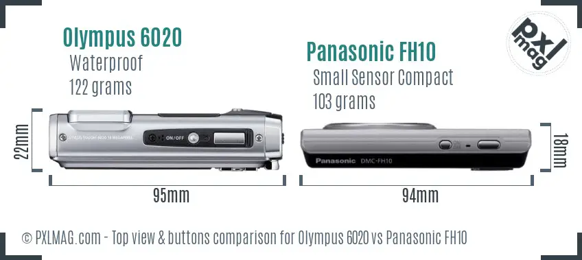 Olympus 6020 vs Panasonic FH10 top view buttons comparison