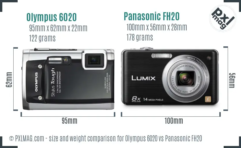 Olympus 6020 vs Panasonic FH20 size comparison